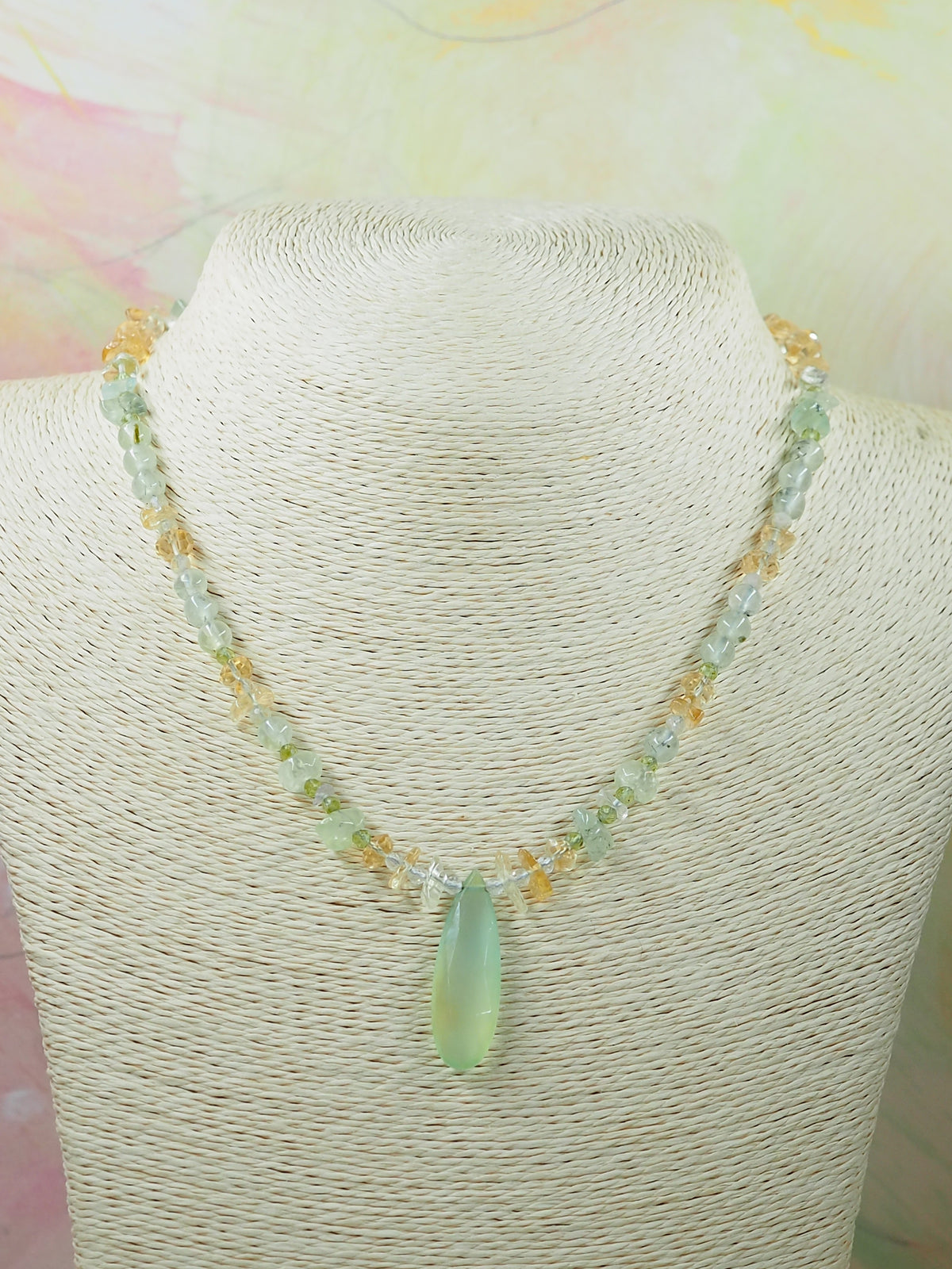 Chalcedony, Prehnite, Peridot and Citrine Pendant Necklace