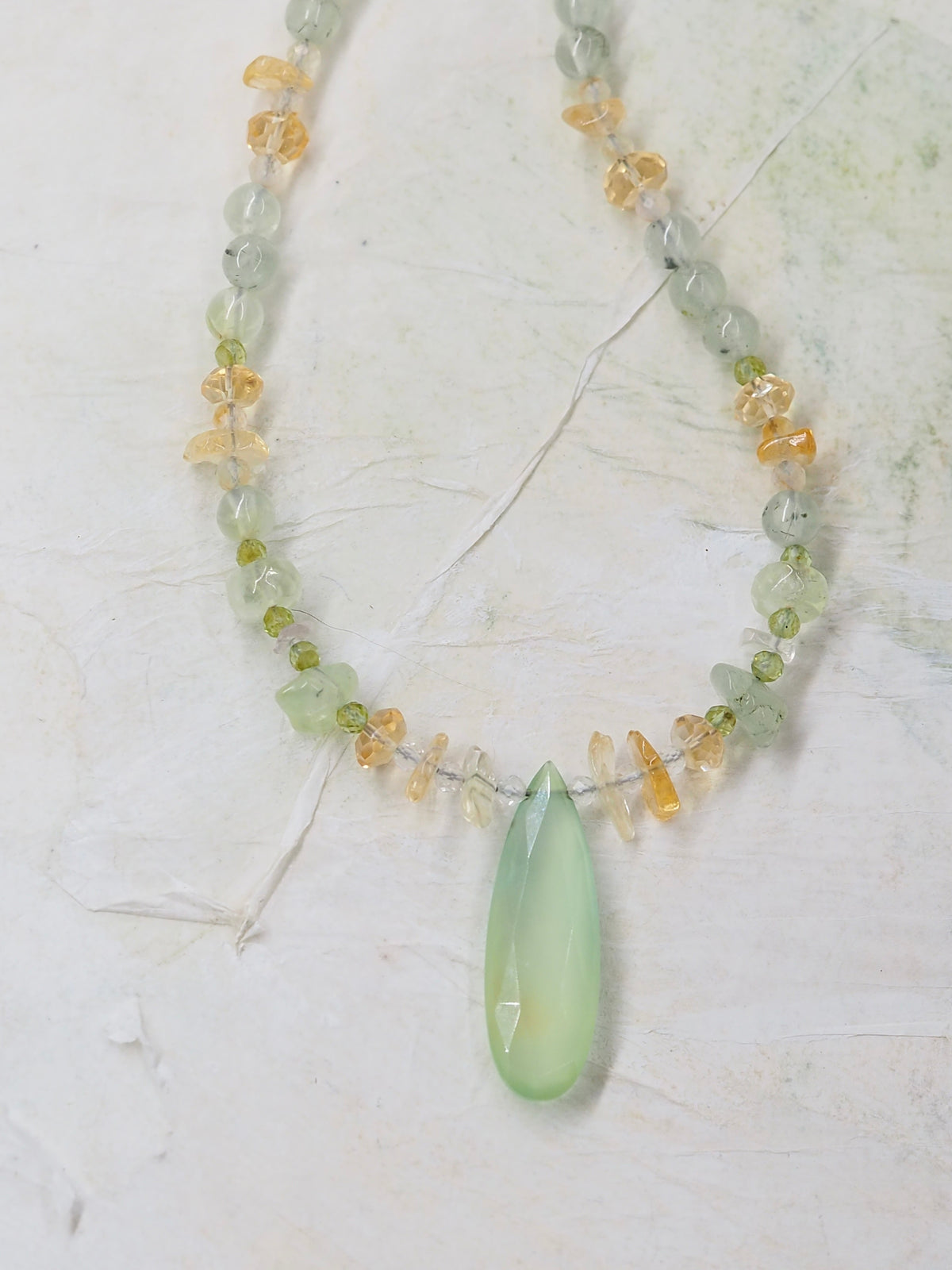 Chalcedony, Prehnite, Peridot and Citrine Pendant Necklace