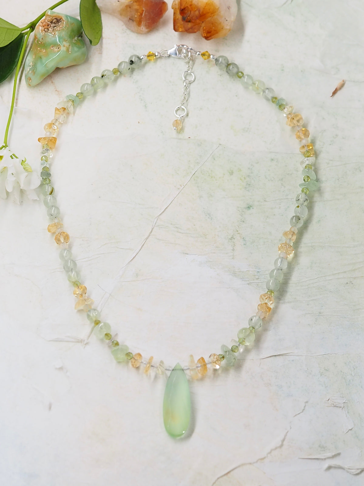 Chalcedony, Prehnite, Peridot and Citrine Pendant Necklace