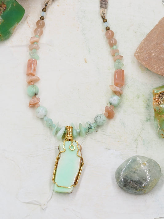 Mint & Australian Chrysoprase Pendant Necklace with Sunstone