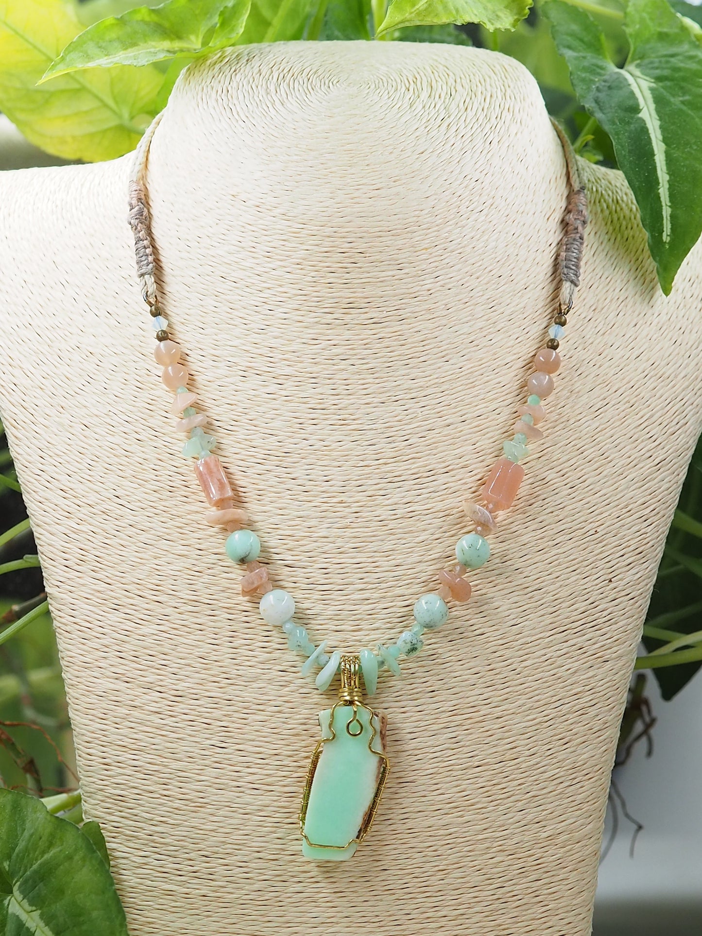 Mint & Australian Chrysoprase Pendant Necklace with Sunstone