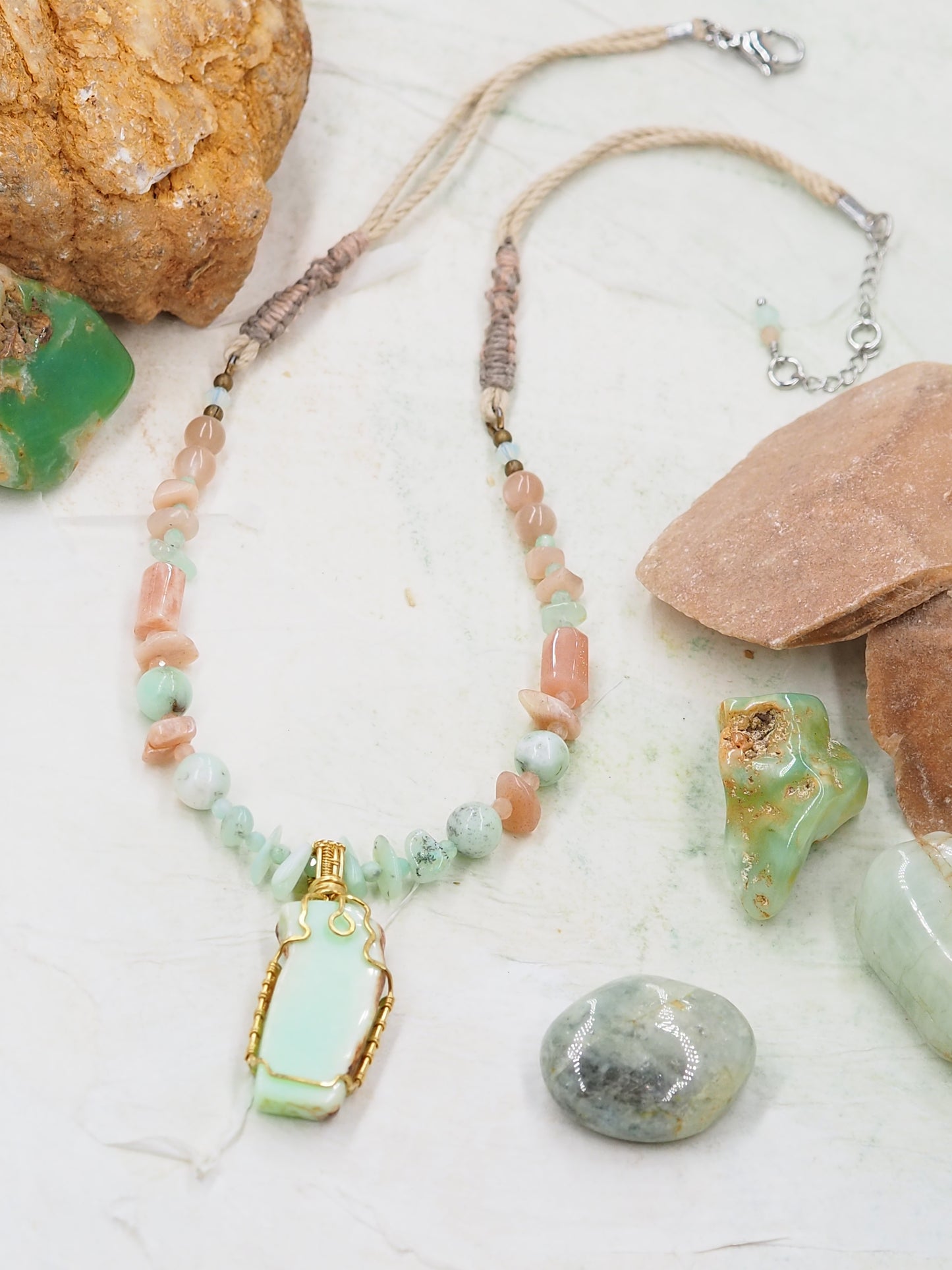 Mint & Australian Chrysoprase Pendant Necklace with Sunstone