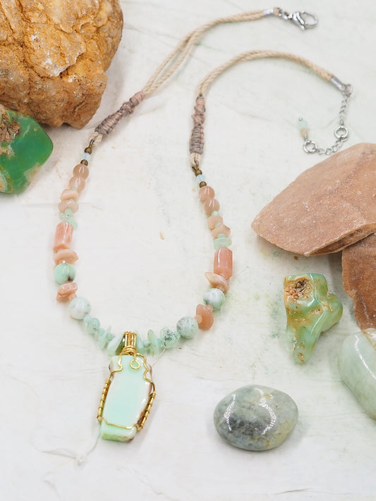 Mint & Australian Chrysoprase Pendant Necklace with Sunstone