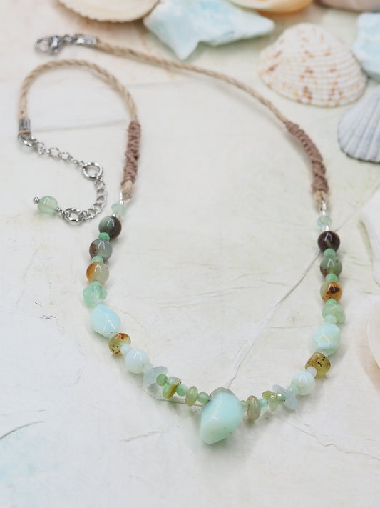 Chrysoprase, Peruvian Blue Opal & Rainbow Moonstone OOAK Pendant Necklace