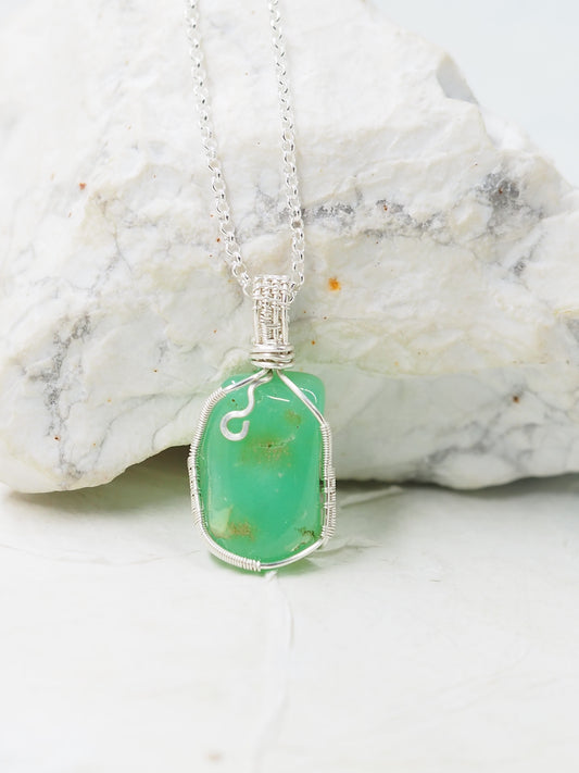 OOAK Australian Chrysoprase & Sterling Silver Petite Hand wrapped Pendant