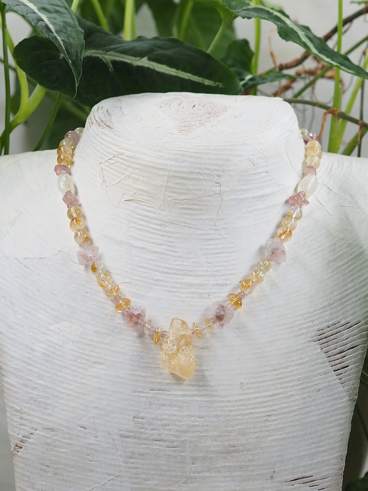 Citrine Rough Cut Nugget Choker Necklace with super 7 Lepidocrocite in Quartz, & Strawberry Quartz