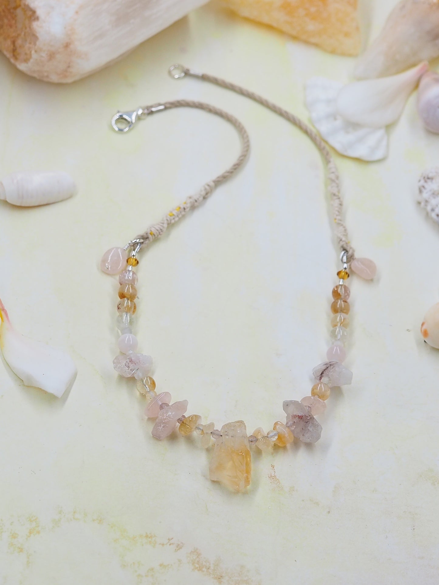 Citrine Pendant Necklace with Super 7 Lepidocrocite in Quartz, Morganite & Strawberry Quartz