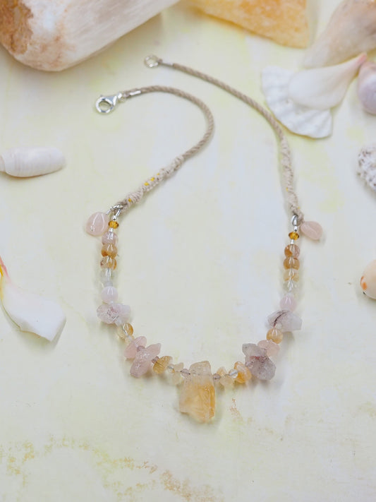 Citrine Pendant Necklace with Super 7 Lepidocrocite in Quartz, Morganite & Strawberry Quartz