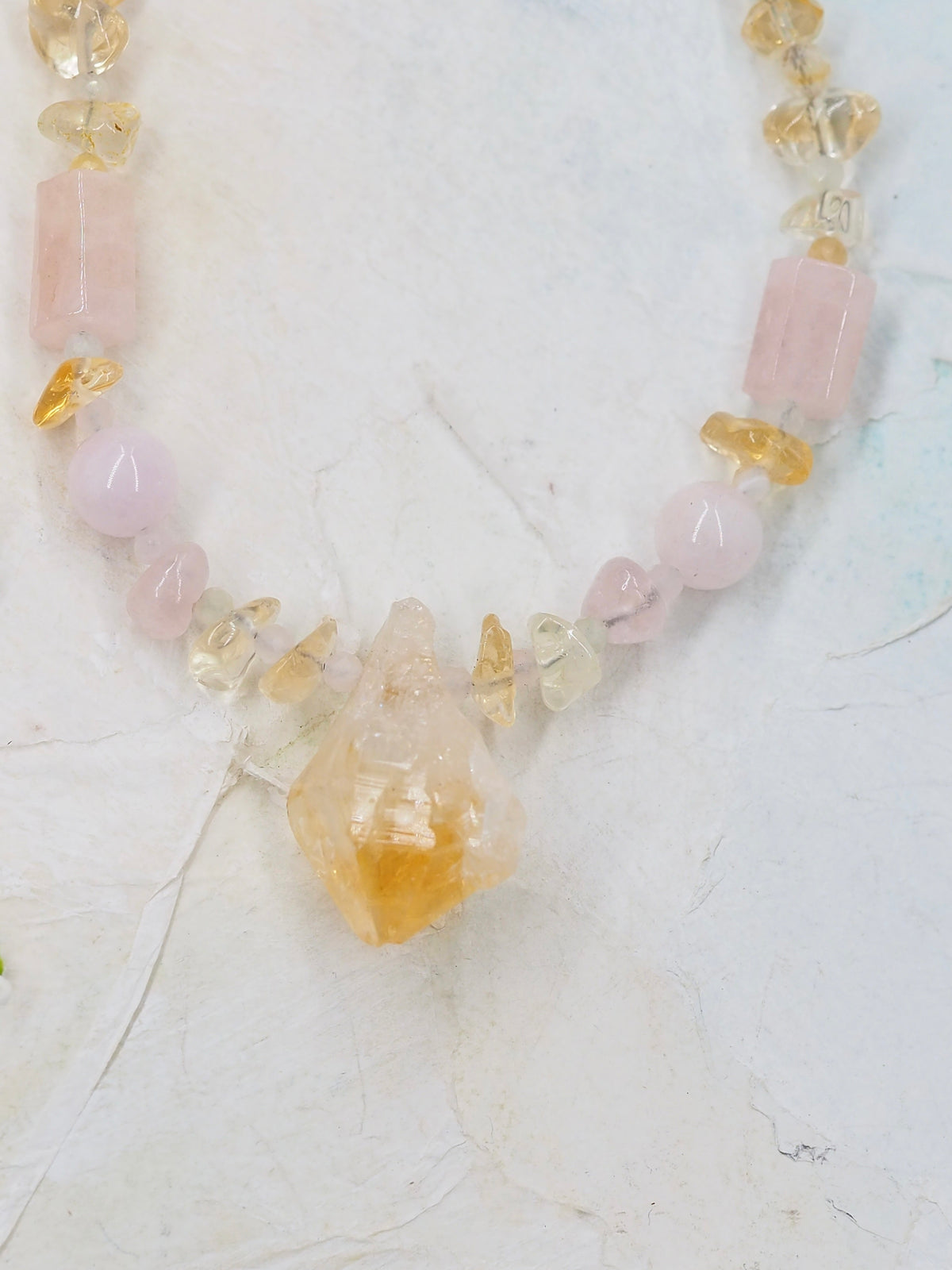 One-of-a-Kind Citrine, Morganite & Beryl Necklace with Rough Cut Nugget