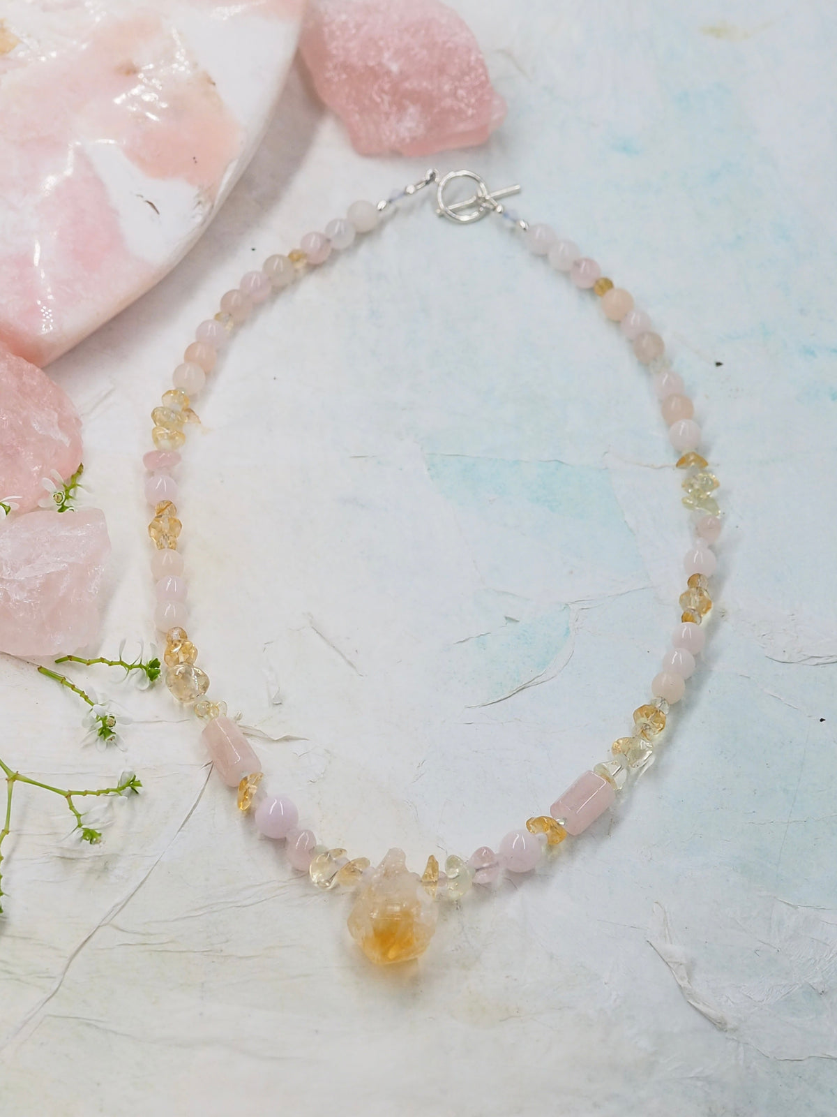 One-of-a-Kind Citrine, Morganite & Beryl Necklace with Rough Cut Nugget