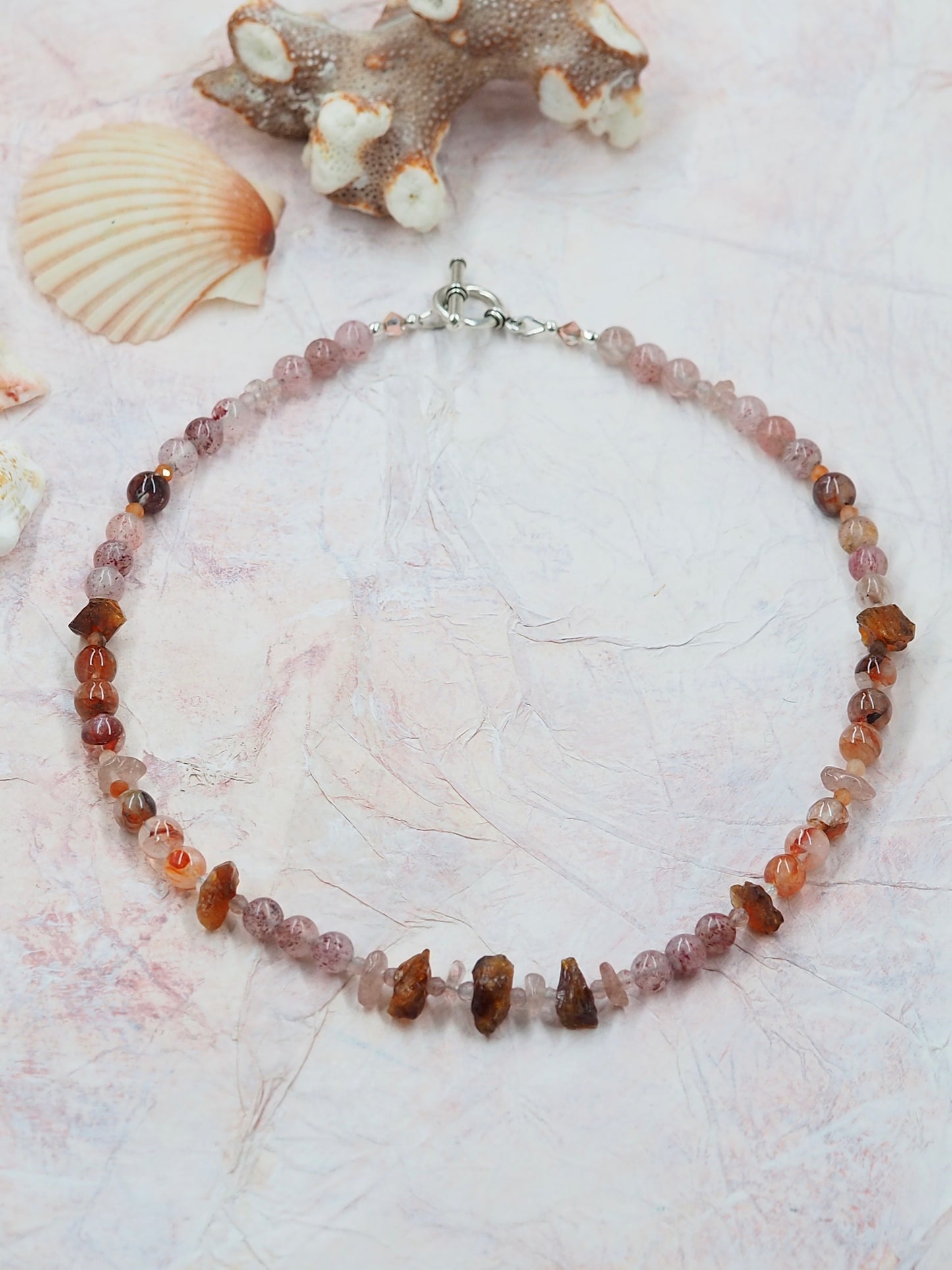 One of a Kind Citrine, Strawberry Quartz & Fire Quartz Necklace