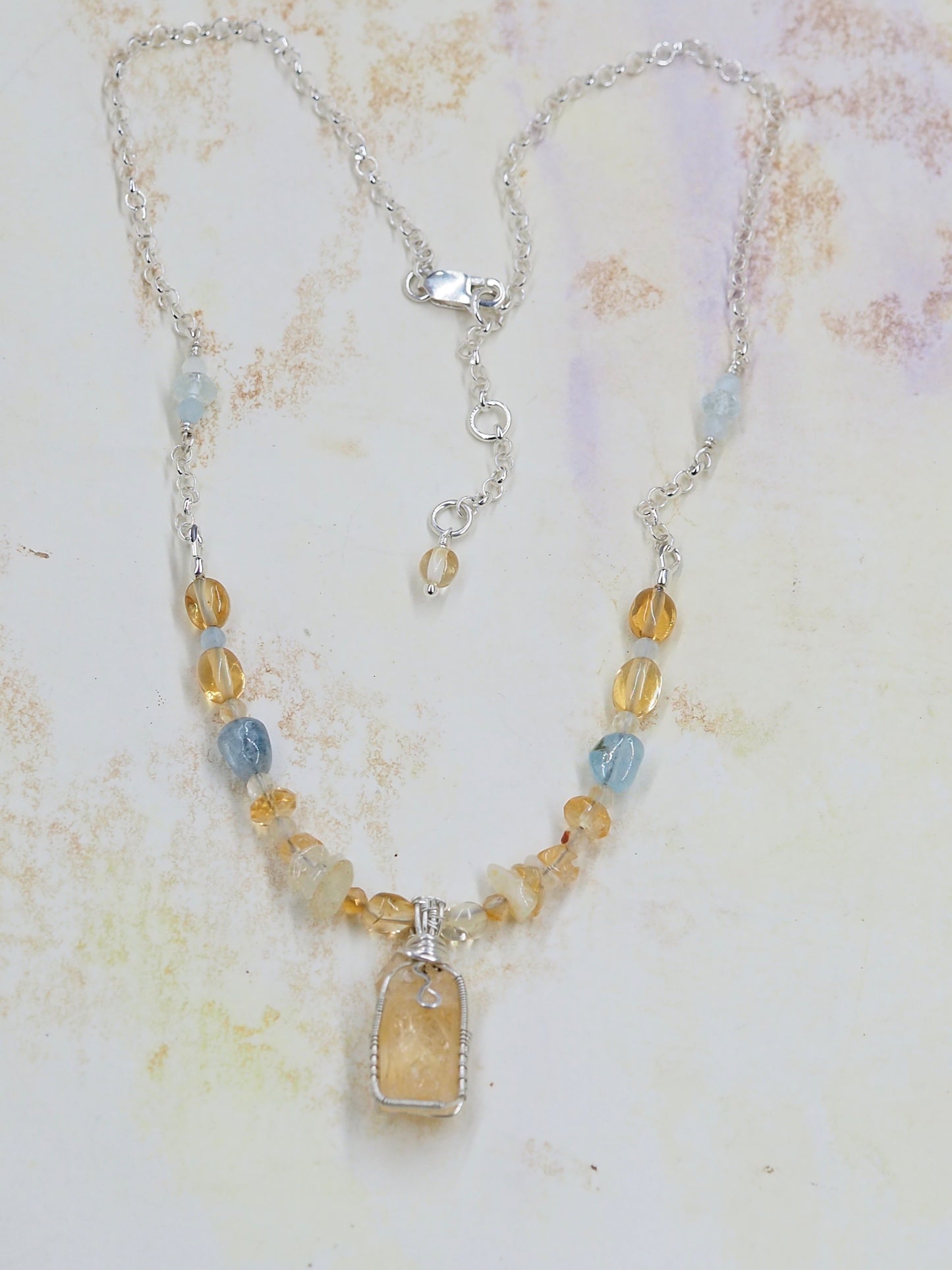 One-of-a-kind Citrine and Aquamarine Pendant Necklace