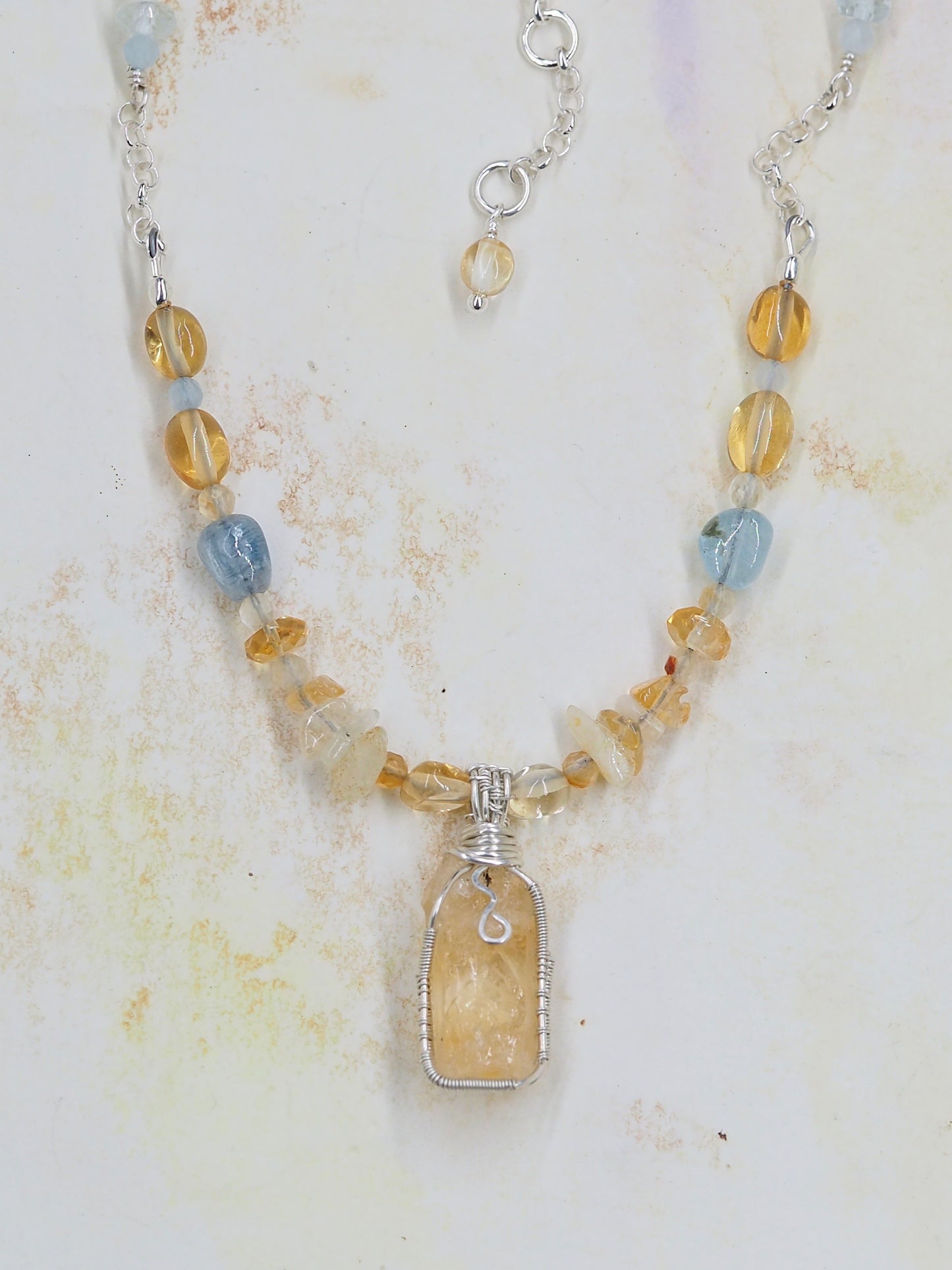 One-of-a-kind Citrine and Aquamarine Pendant Necklace