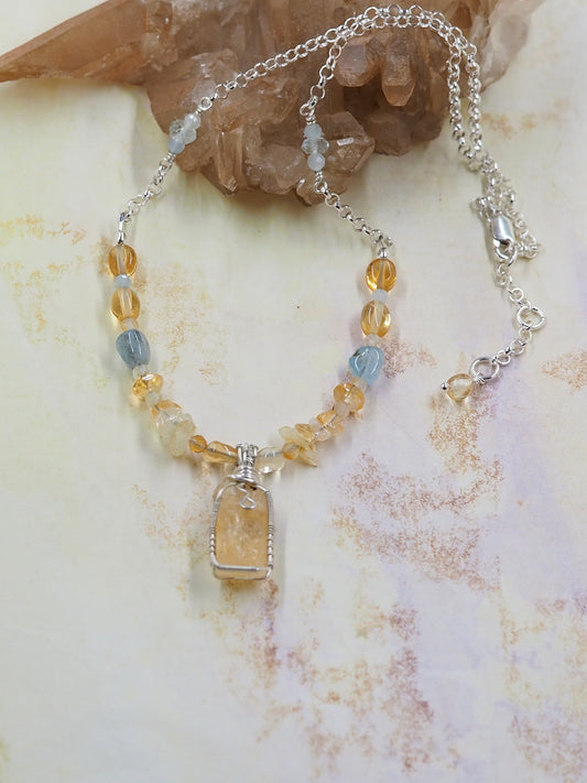 One-of-a-kind Citrine and Aquamarine Pendant Necklace