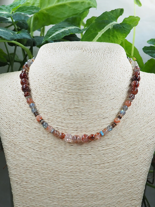 Red Hematoid Fire Quartz & Labradorite Choker with Hammershell heishe accents ooak