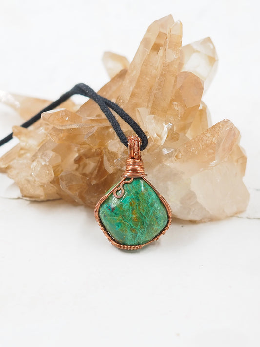 Chrysocolla and Copper Hand Wrapped Pendant