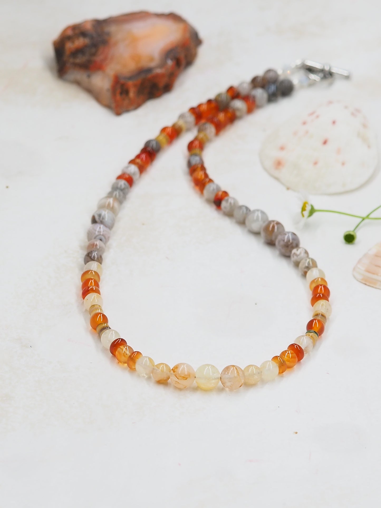 Golden Healer Quartz, Carnelian, Lace Agate & Yellow Lip Heishe Necklace