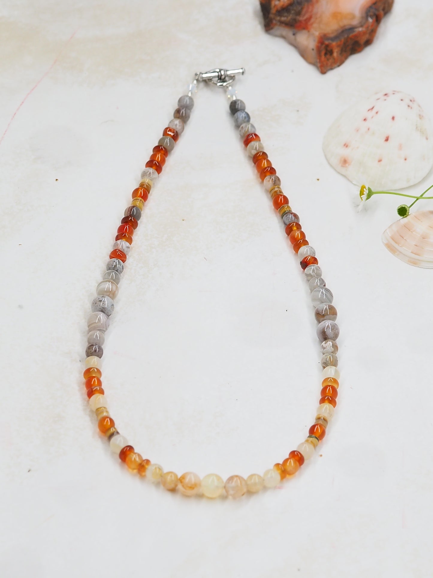 Golden Healer Quartz, Carnelian, Lace Agate & Yellow Lip Heishe Necklace