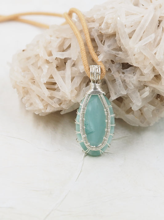 Chatoyant Hemimorphite & Sterling Silver Hand Wrapped Pendant