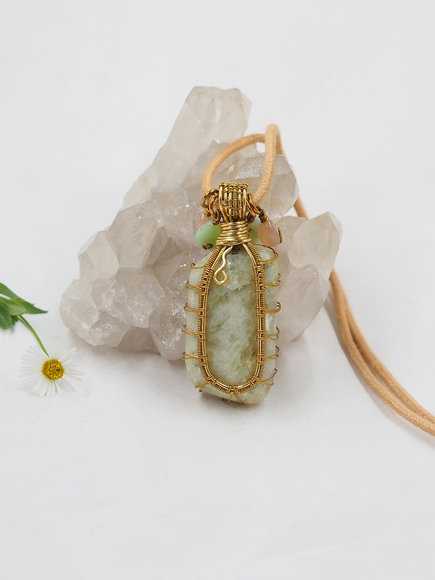 Green Sunstone & Brass Reversible Handmade Pendant