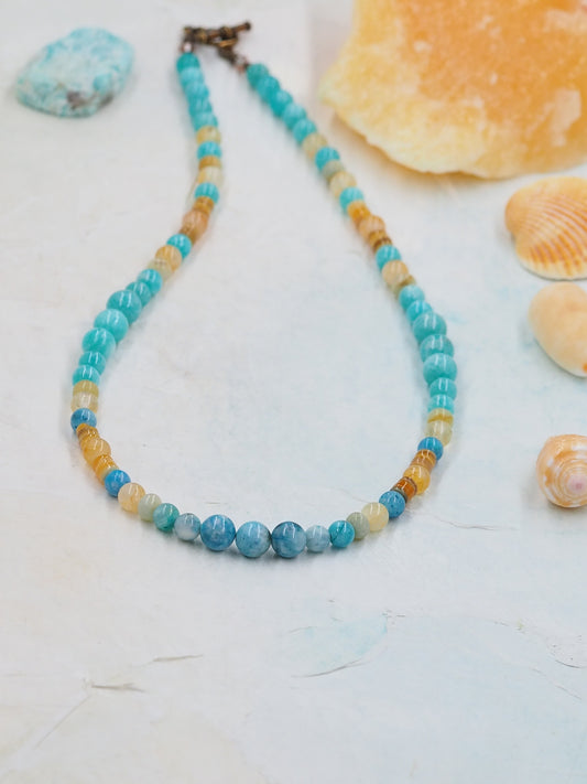 Amazonite, Hemimorphite & Golden Healer Quartz Beaded Necklace, Standard Length