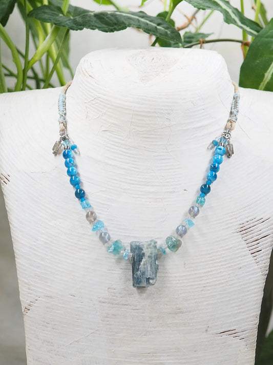 Kyanite, Apatite & Labradorite Pendant Necklace with hand worked Hemp detailing