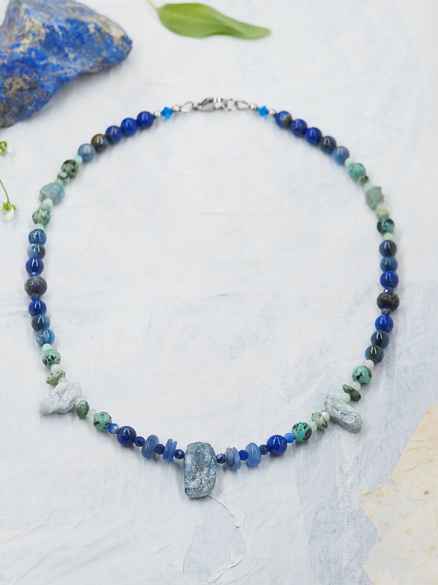 Blue & Green Kyanite OOAK Necklace, with Lapis Lazuli, Chrysoprase & African Turquoise