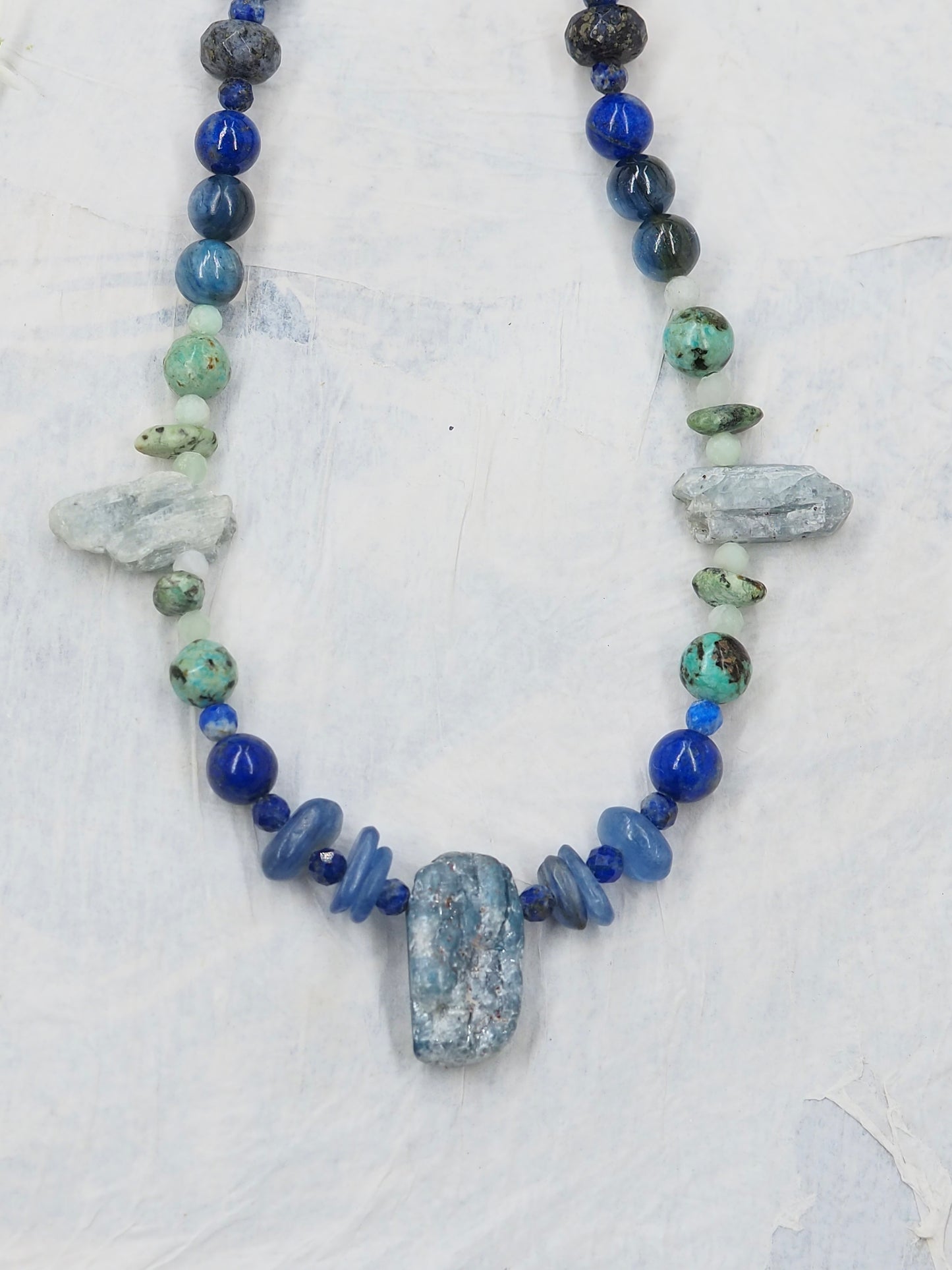 Blue & Green Kyanite OOAK Necklace, with Lapis Lazuli, Chrysoprase & African Turquoise