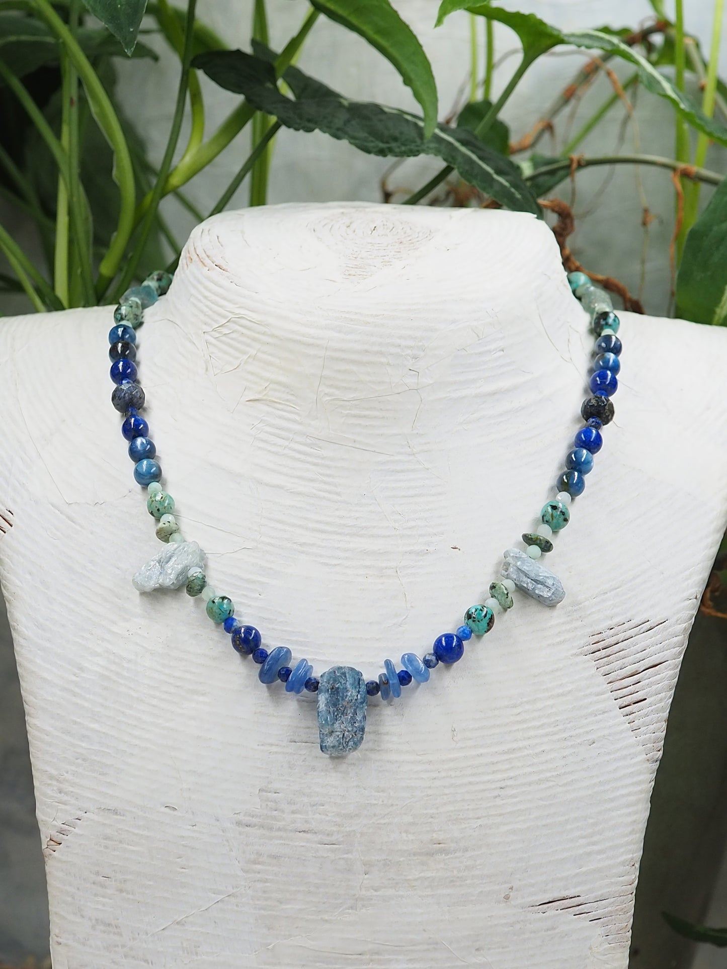 Blue & Green Kyanite OOAK Necklace, with Lapis Lazuli, Chrysoprase & African Turquoise