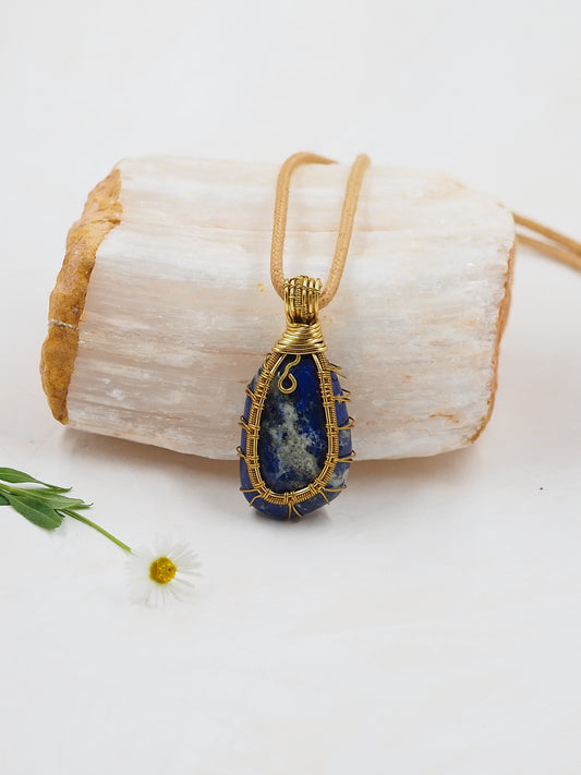 Lapis Lazuli & Brass Hand Wrapped Pendant