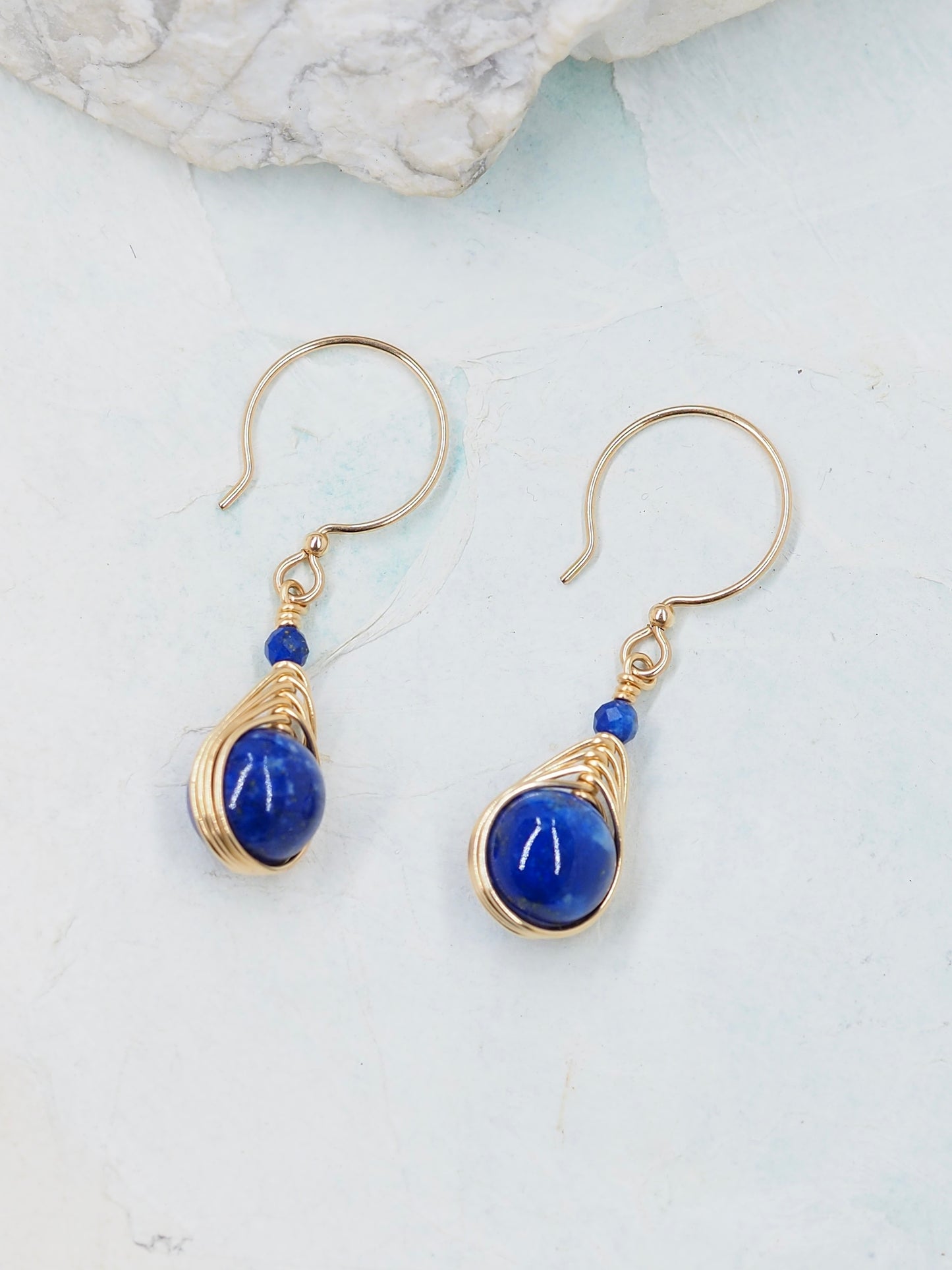 Hand Wrapped Lapis Lazuli Gold Filled Earrings