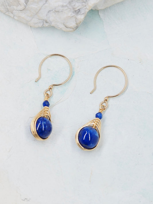 Hand Wrapped Lapis Lazuli Gold Filled Earrings