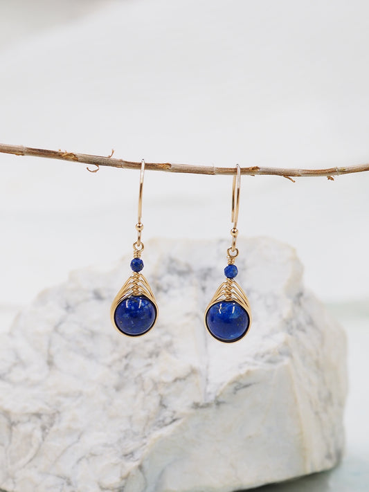 Hand Wrapped Lapis Lazuli Gold Filled Earrings