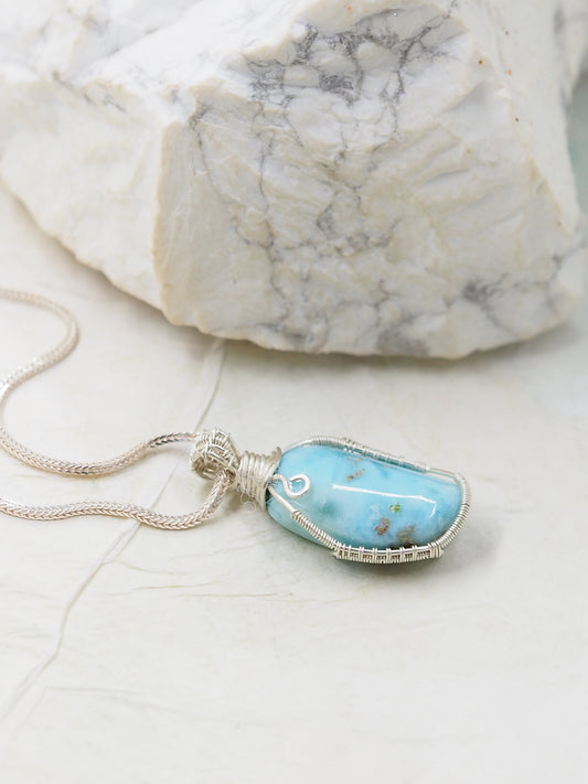 One-of-a-kind Larimar Petite Pendant Hand Wrapped with Australian Sterling Silver