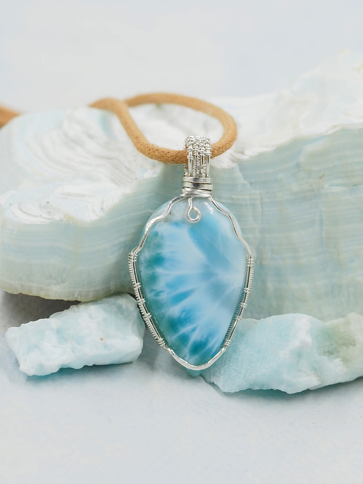 Larimar & Australian Sterling Silver Hand Wrapped Cabochon Pendant