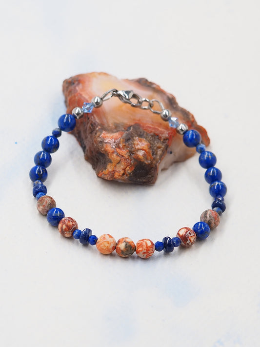 Leopardskin Jasper & Lapis Lazuli Slender Bracelet