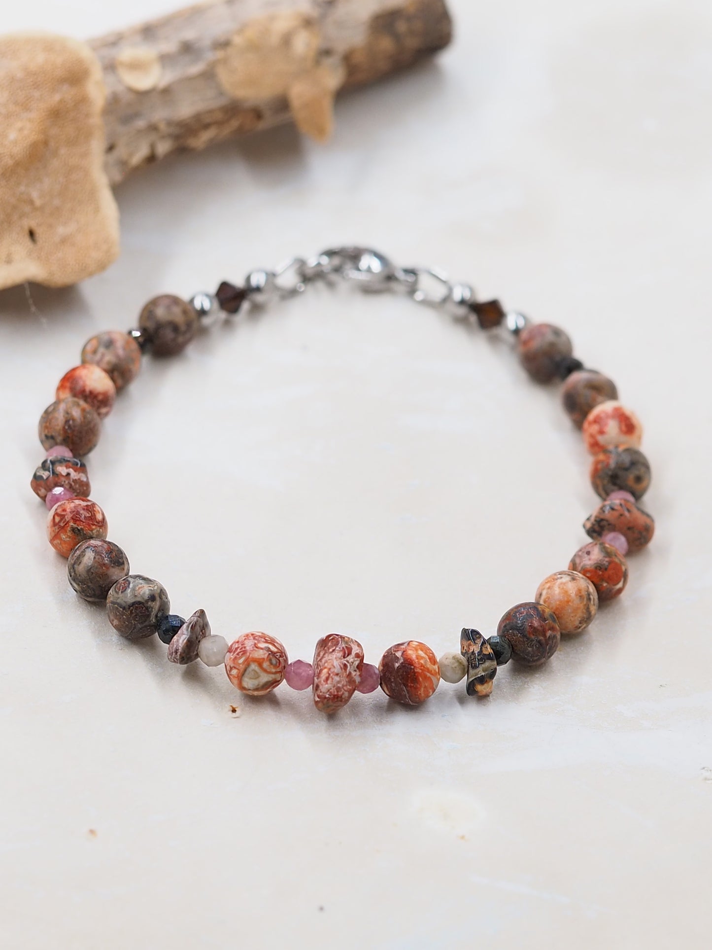 Leopardskin Jasper and Tourmaline Slender Bracelet