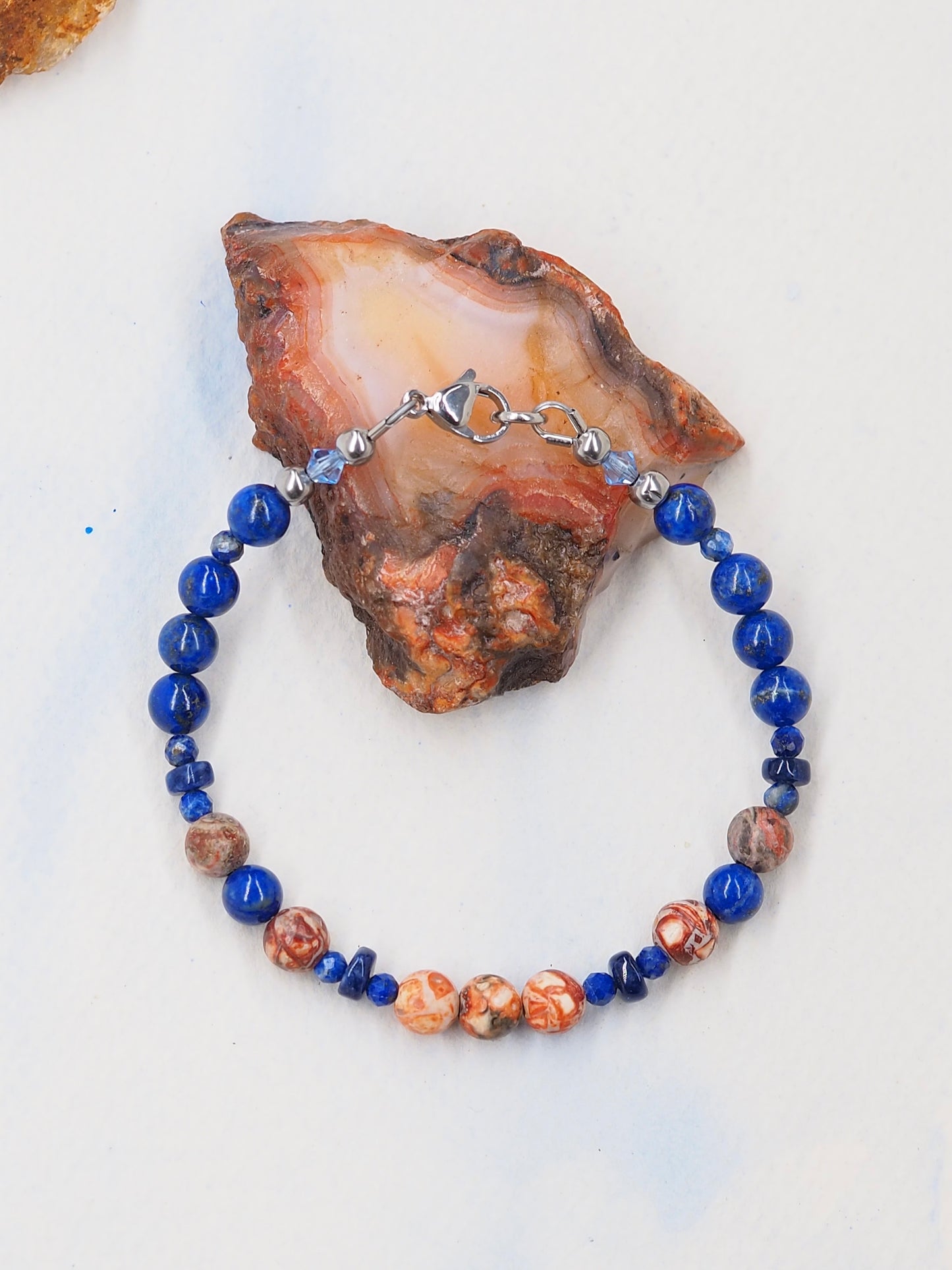 Leopardskin Jasper & Lapis Lazuli Slender Bracelet