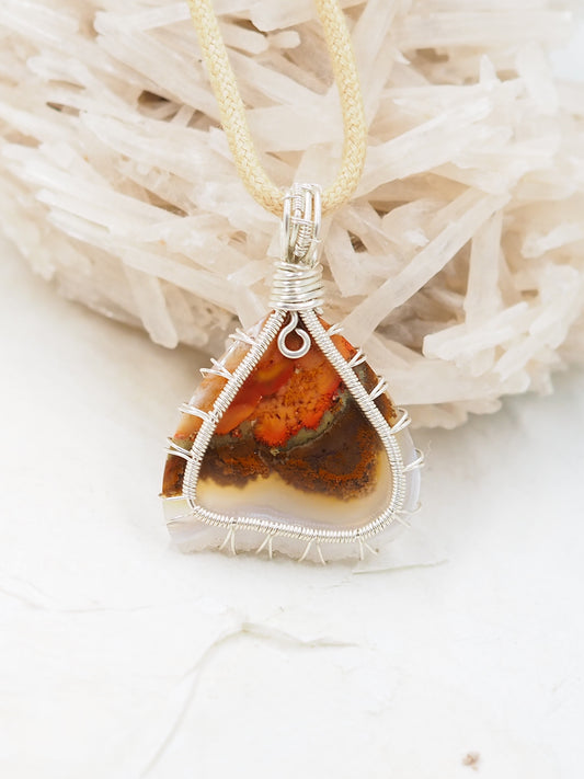 Moss Agate & Sterling Silver Pendant, with Chalcedony and Quartz