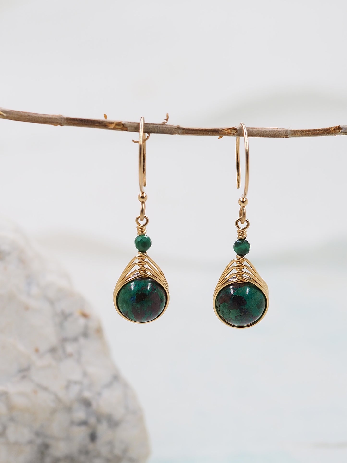 Malachite with Copper Gold Filled Wire Wrapped Earrings