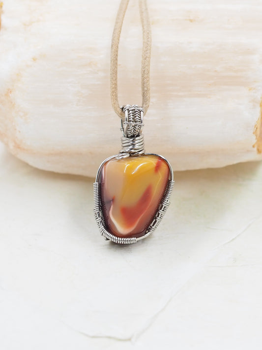 Australian Mookaite & Stainless Steel Hand Wrapped Pendant