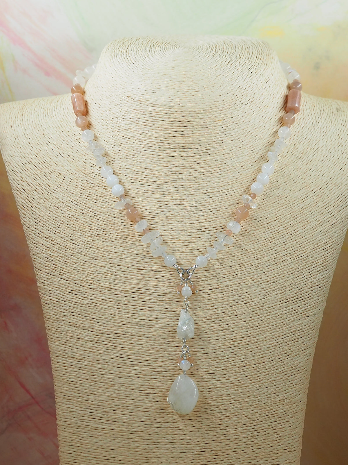 One-of-a-Kind Moonstone & Sunstone Sterling Silver Lariat Necklace