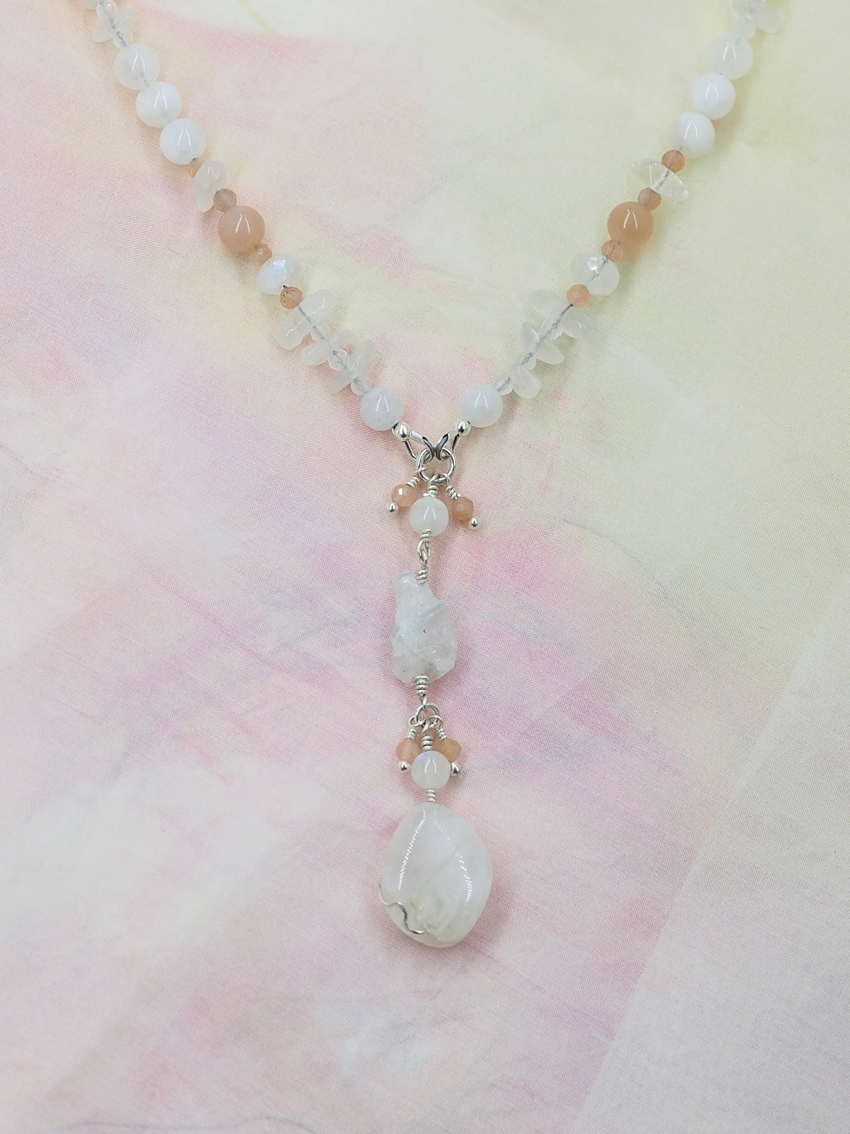One-of-a-Kind Moonstone & Sunstone Sterling Silver Lariat Necklace
