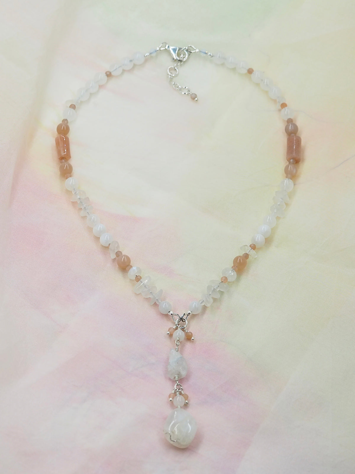 One-of-a-Kind Moonstone & Sunstone Sterling Silver Lariat Necklace