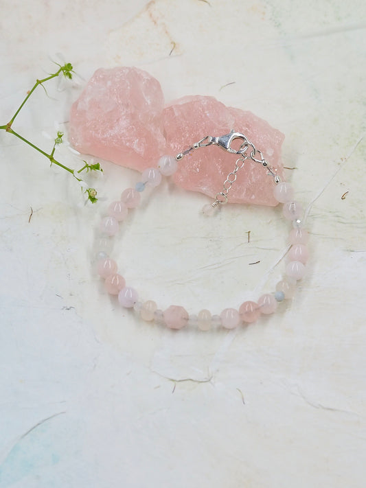 Morganite, Pink Aventurine & Beryl Fine Beaded Bracelet