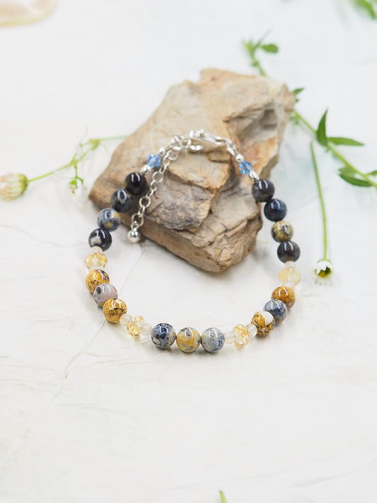 Blue Ocean Agate & Citrine Slender Bracelet