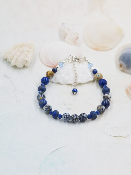 Blue Ocean Agate & Lapis Lazuli Slender Bracelet