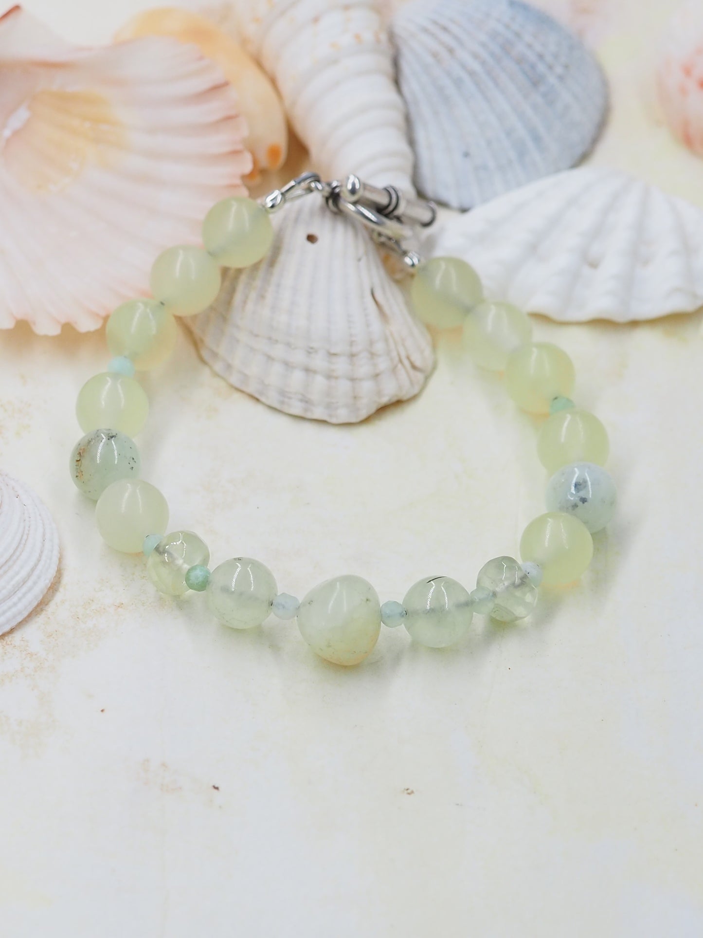 Prehnite, Serpentine & Chrysoprase Beaded Bracelet