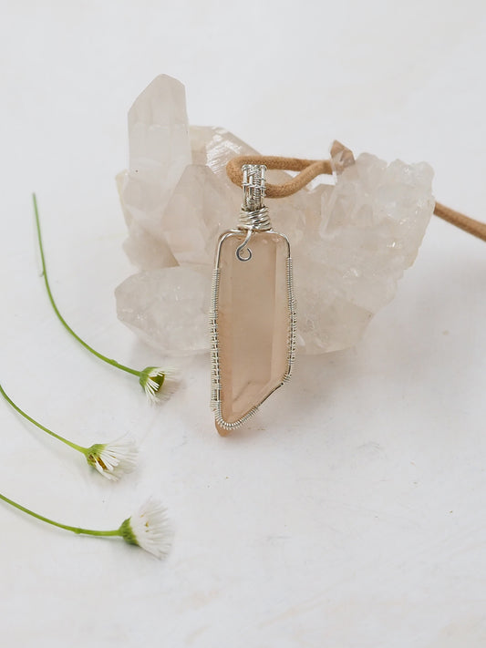 Red Lemurian Natural Point Pendant Hand Wrapped with Sterling Silver