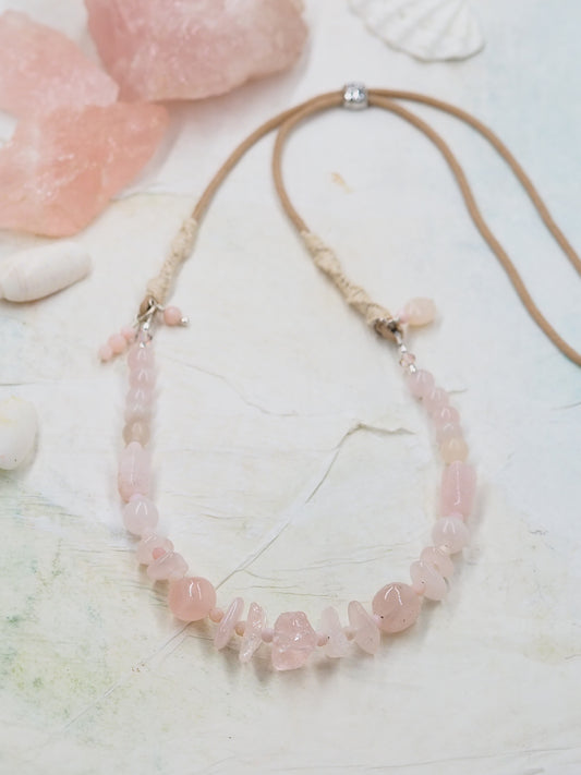 Adjustable Rose Quartz, Morganite & Peruvian Pink Opal Necklace ooak